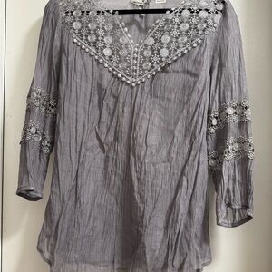 Mac Dougal & Houston Charcoal Blouse with Lace Accents